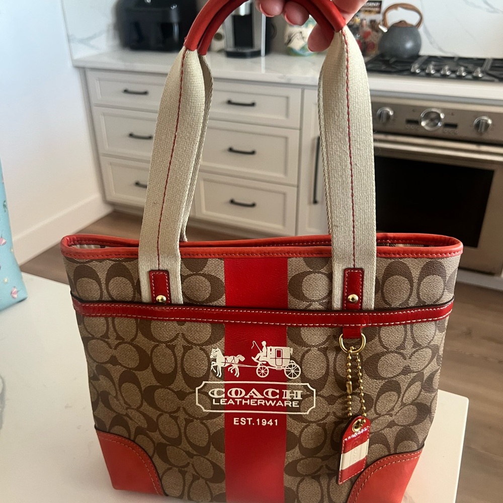 Preloved Coach Red and Tan Leatherware Tote